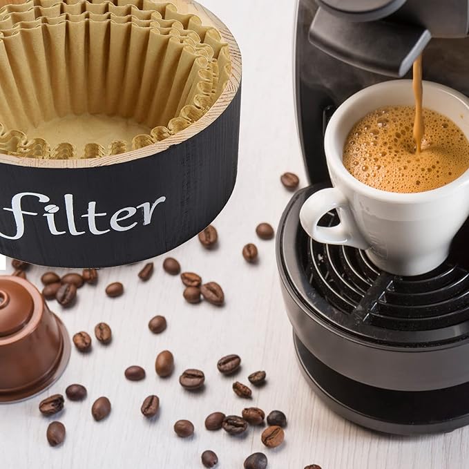 Coffee Filter Holder, Wood Coffee Filters Storage Container with Anti-slip Lid Farmhouse Coffee Filter Basket Coffee Station Organizer Coffee Bar Accessories for Home Office Coffee Countertop Decor