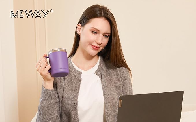 MEWAY 12oz Coffee Mug With Handle 4 Pack Bulk,Stainless Steel Insulated Travel Tumblers With Sliding Lid,Double Wall Vacuum Camping Cup for Hot & Cold Drinks Tea (Purple,Set of 4)