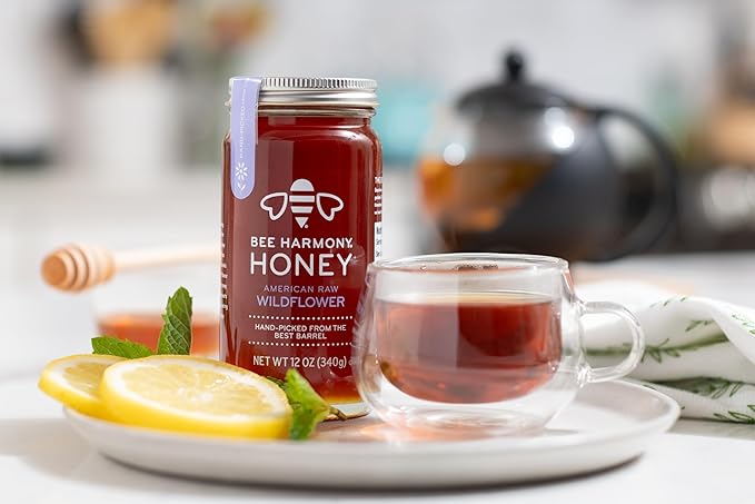 Bee Harmony American Raw Wildflower Honey, 12 OZ (Pack of 2 Jars)