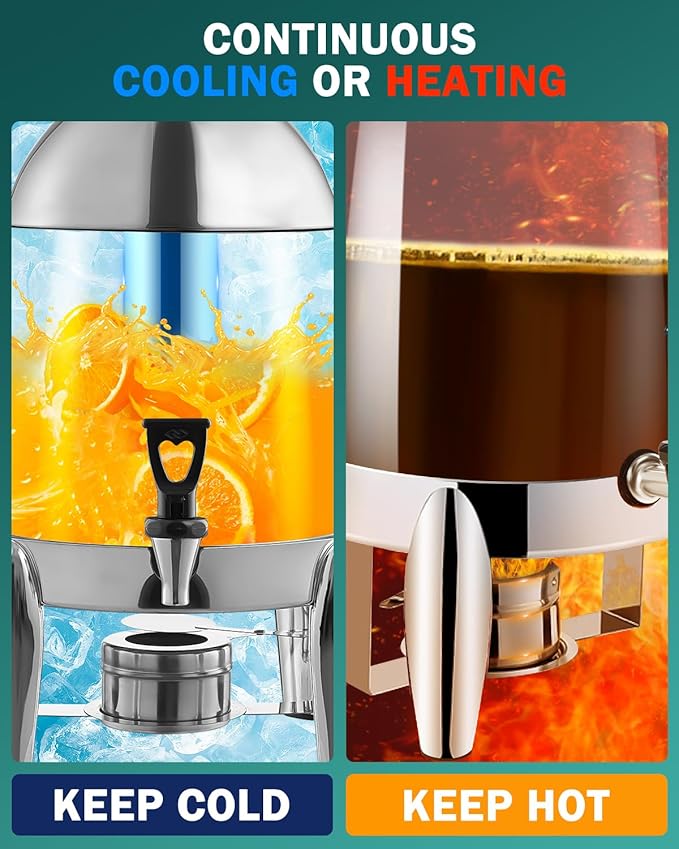 Coffee Urn With Fuel Holder, 3.2 Gallon/12L Stainless Steel Beverage Dispensers for Coffee Tea Hot Water, Hot Drink Dispenser with Stand, Chafer Urn with Spigot for Parties Catering (Silver), N6