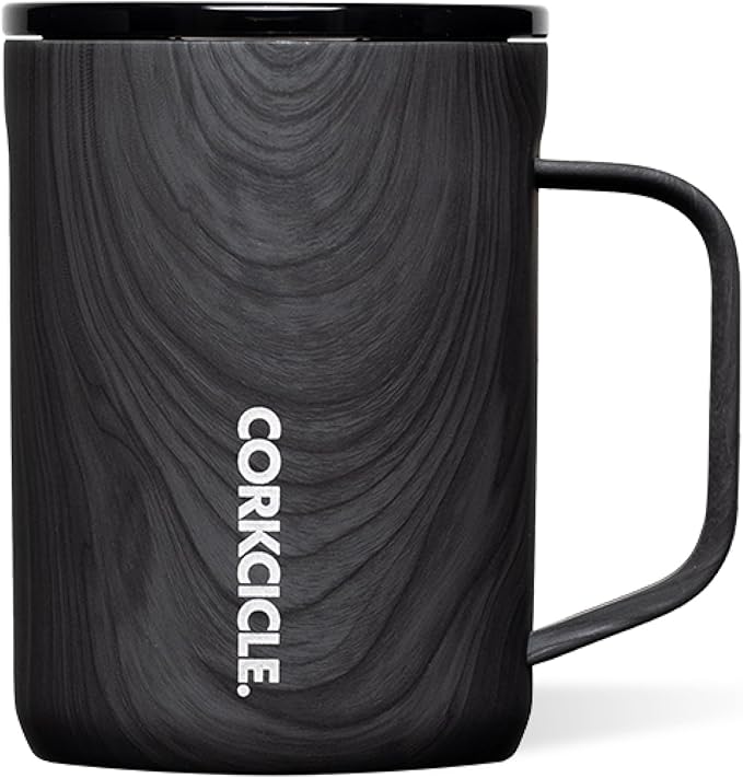 Corkcicle Classic Coffee Mug - Triple Insulated Stainless Steel for Travel - Shatter-Proof Lid - Keeps Drink Hot Over 3 Hours - Holiday Mug Gift - Great for Gifting Warmth - 16 oz - Burnt Wood