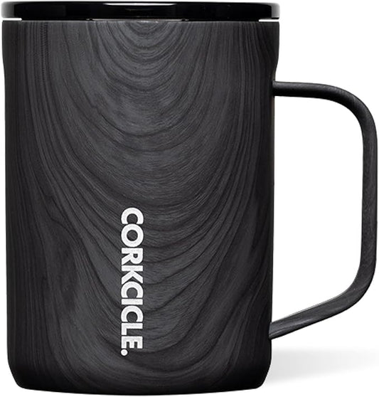 Corkcicle Classic Coffee Mug - Triple Insulated Stainless Steel for Travel - Shatter-Proof Lid - Keeps Drink Hot Over 3 Hours - Holiday Mug Gift - Great for Gifting Warmth - 16 oz - Burnt Wood