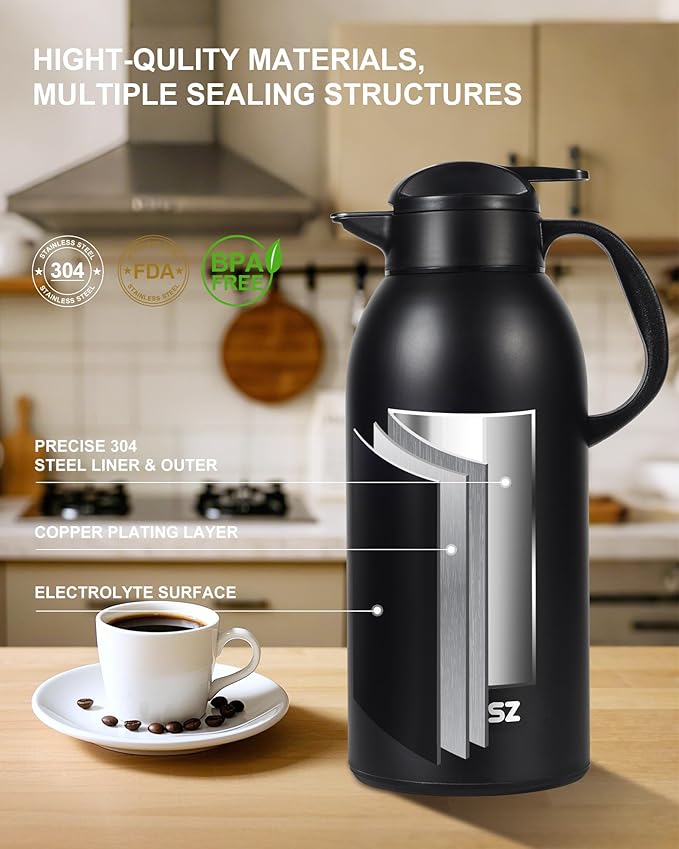 Large and Heavy Thermal Coffee Carafe 102 oz,Fullness Water is 7.3 LB, Insulated Carafe for Hot Liquids, Coffee Carafes For Keeping Hot for Parties -Tea Dispenser Flask(black)