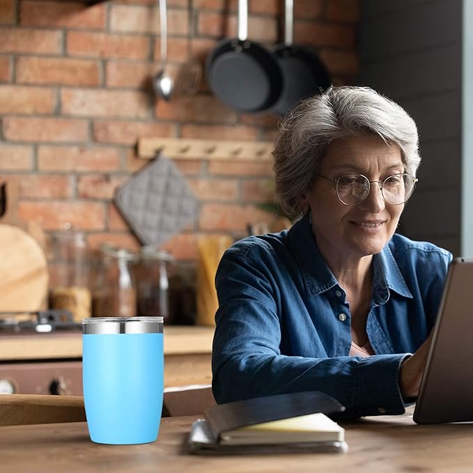VEGOND Stainless Steel 12 oz Tumblers bulk Vacuum Insulated Double Wall Travel Tumbler with Lid and Straw Reusable Tumbler,Sky Blue 6 pack