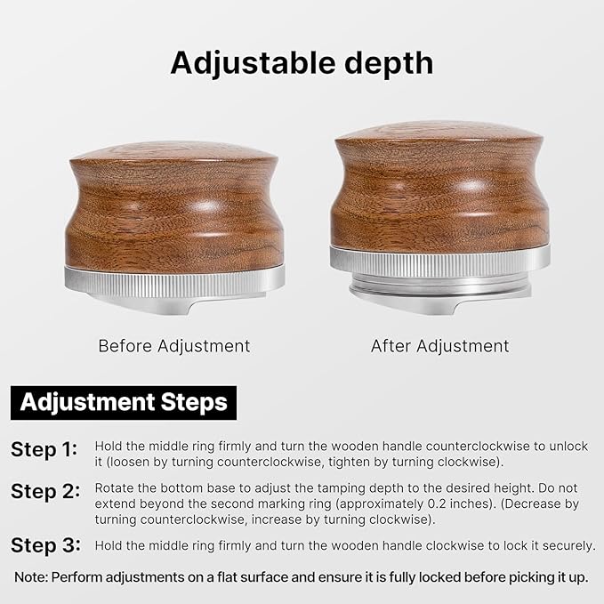 58mm Coffee Distributor Espresso Distribution Tool, Stainless Steel Coffee Distributor with Rosewood Wood Handle, Adjustable Depth Professional Espresso Leveler Tool for 58mm Portafilter