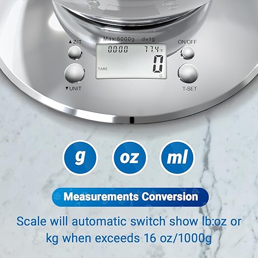 Kitchen Food Scale Digital Weight Grams and Oz，Professional Stainless Steel Digital Kitchen Food Scale 11lb/0.1oz with Bowl for Weight Loss Dieting Baking Cooking