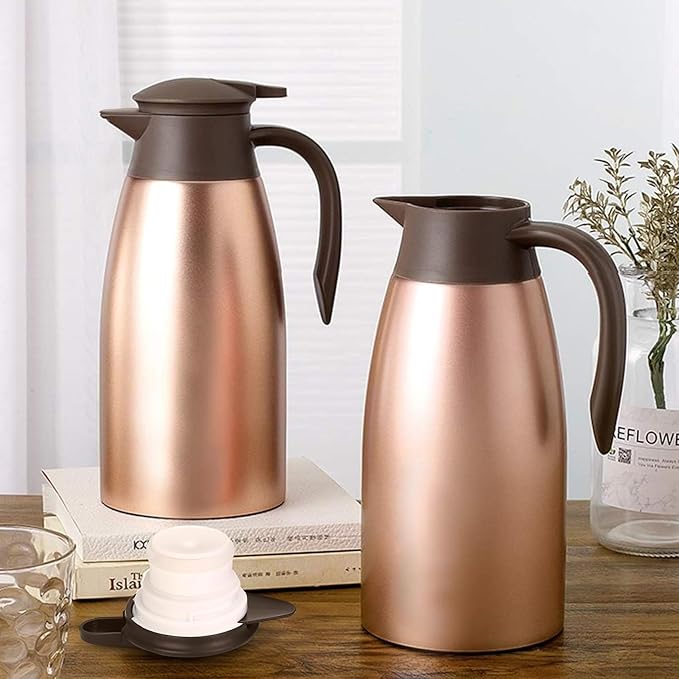 68oz Thermal Coffee Carafe, 2 Pack Airpot Insulated Coffee Urns Stainless Steel Vacuum Thermal Pot Dispenser for Coffee, Hot Water, Tea, Hot Beverage - Keep 12 Hours Hot, 24 Hours Cold (Rose Gold)