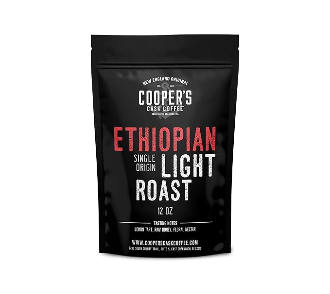 Ethiopian Bold Light Roast Coffee, Gourmet Single-Origin Coffee Beans from Ethiopia, Whole Bean, 12oz Bag
