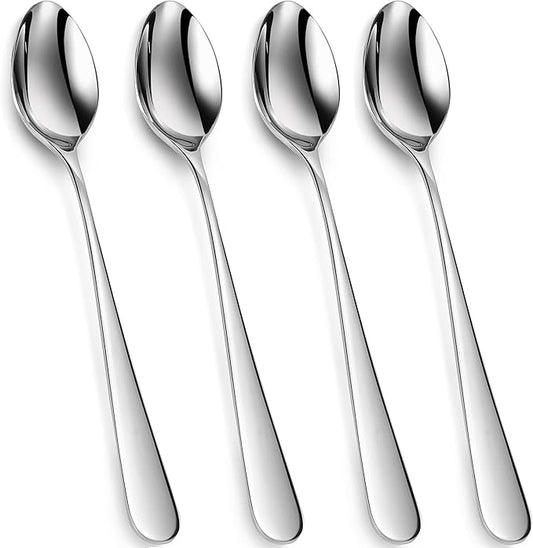 KEAWELL Premium 4-Piece Louise Long Handle Iced Tea Spoons, 18/10 Stainless Steel, Brilliant Mirror Finish, Teaspoons for Coffee, Cocktails, and Beverages, Dishwasher Safe (7.5 inch, 4)
