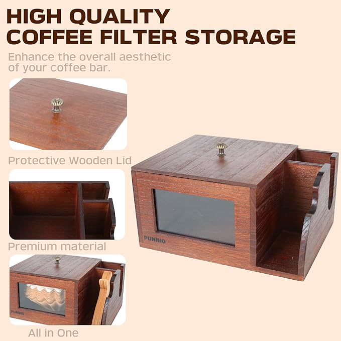 3 in 1 Coffee Filter Holder, Coffee Filters Storge Organizer with Lid for Home Kitchen Barista