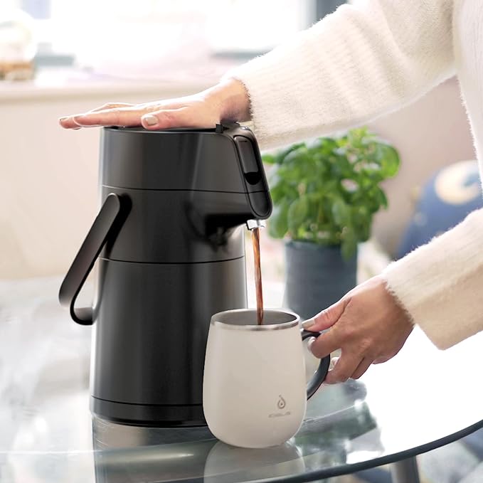 IDEUS Thermal Coffee Carafe 74oz (2,200ml), Stainless Steel Double Wall Insulated Vacuum Flask, Water Jug Coffee Server and Beverage Dispenser, Heat and Cold Retention (Black, 74oz (2,200ml))