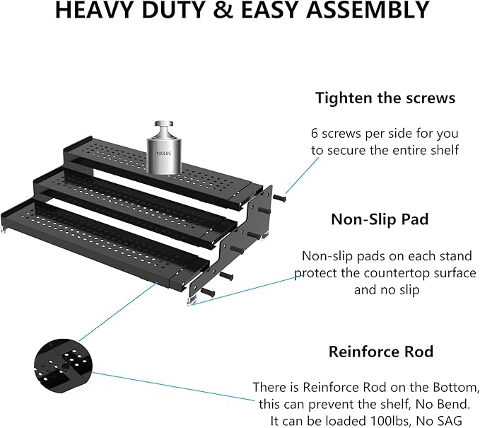 Expandable Spice Rack organizer with 3-Tier step shelf,Modern Design heavy duty,Non Skid and Visibility,Great for Kitchen Cabinet, Pantry and more(2PACKS/GUN-GREY)