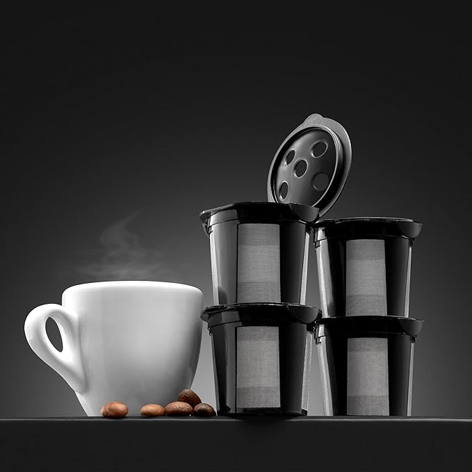 4 Reusable K Cups for Keurig K Supreme, K Supreme Plus, K Slim with Multistream Technology, K-Duo Hot & Iced - 4 Black Refillable Kcups Coffee Filters for Keurig Coffee Makers