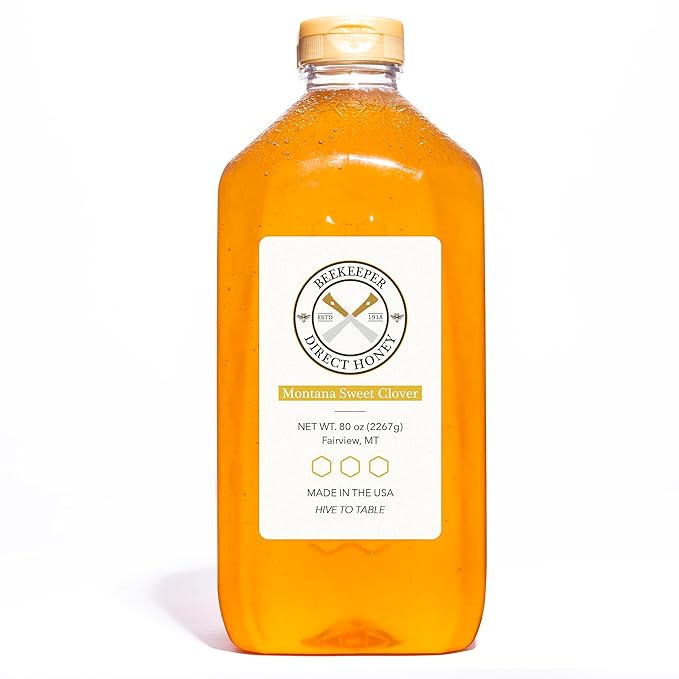 Beekeeper Direct Raw Unfiltered Honey - Real Raw Sweet Clover Honey - All Natural Non-GMO Pure Gourmet Honey - Local Montana Clover Honey (5lbs Squeeze Bottle)