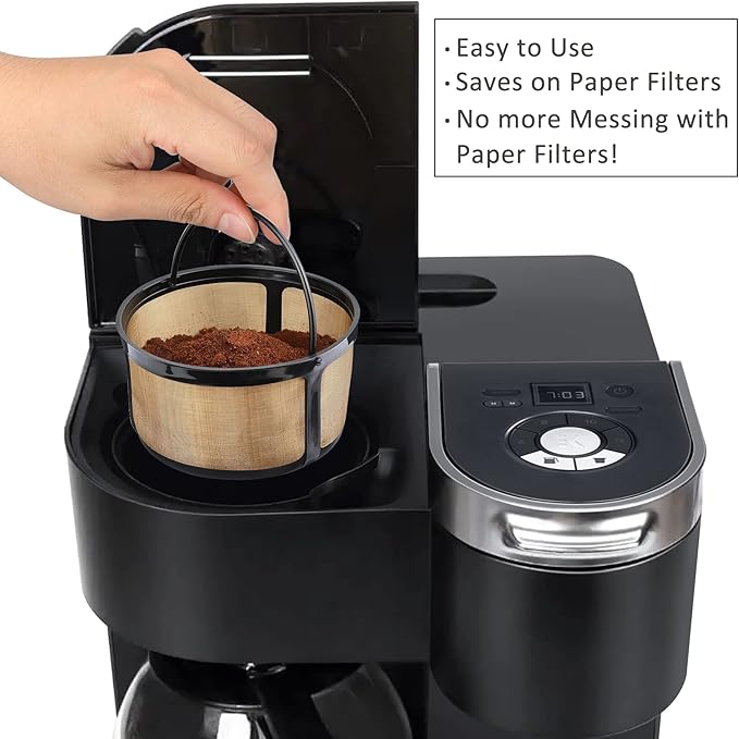 Reusable 8-12 Cup Basket Gold Mesh Coffee Filter for Keurig K-Duo Essentials and K Duo Brewers Machine, Replaces your Paper Coffee Filters, BPA Free (2 Pack)