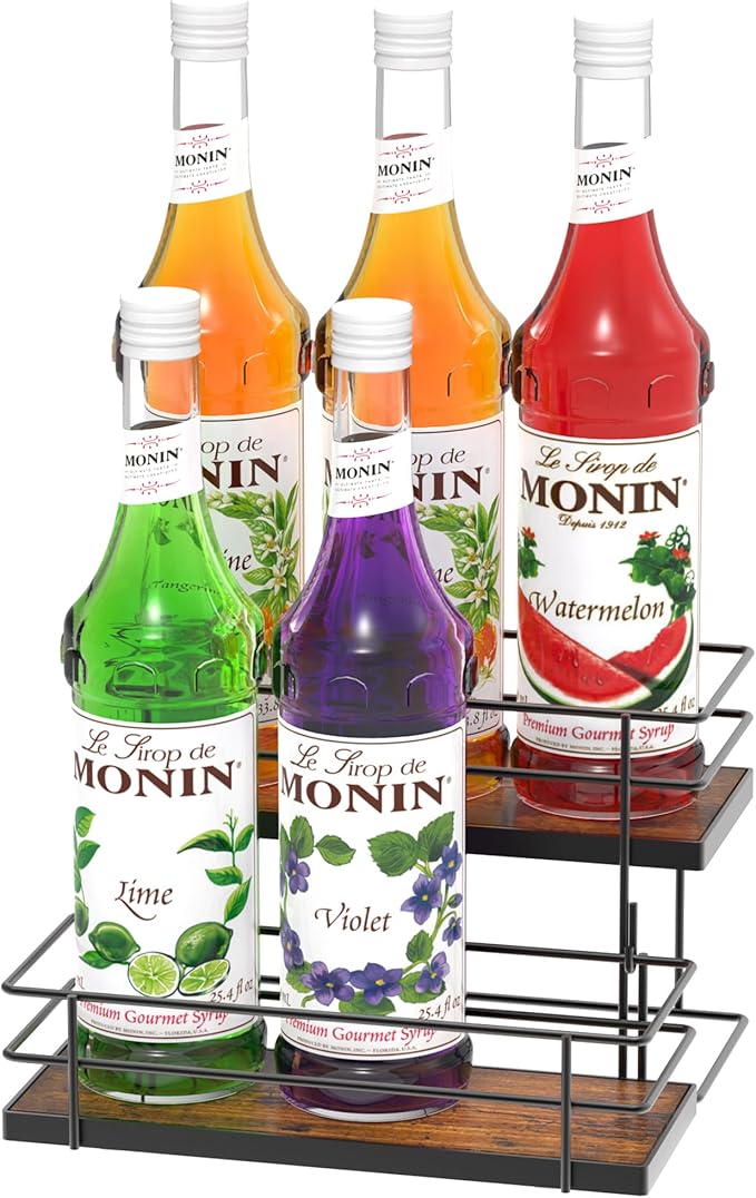 Alyoen Coffee Syrup Rack Organizer, Syrup Holder Stand for Coffee Bar, 6 Bottles Small Coffee Bar Organizer Shelf, Coffee Station Organizer for Countertop Wine, Liquor
