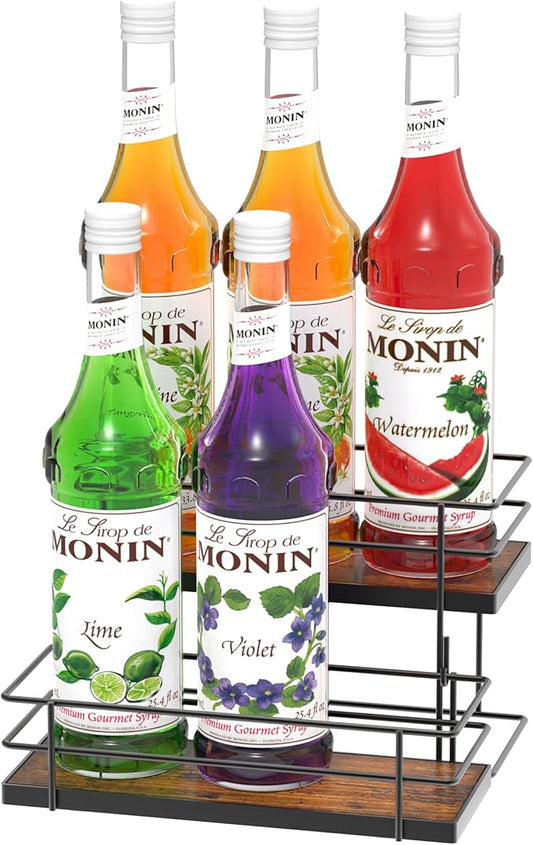 Alyoen Coffee Syrup Rack Organizer, Syrup Holder Stand for Coffee Bar, 6 Bottles Small Coffee Bar Organizer Shelf, Coffee Station Organizer for Countertop Wine, Liquor