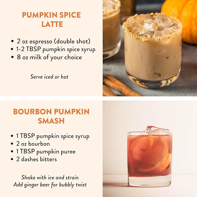 Pumpkin Spice Agave Simple Syrup for Coffee, Cocktails, Matcha - Sweetened with Agave Nectar - Infused with Real Pumpkin Spices - 13.5 oz