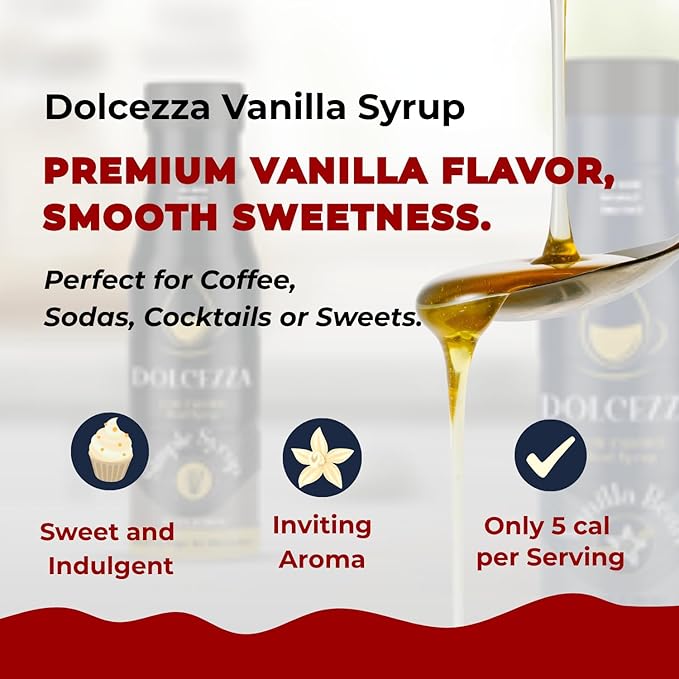 Dolcezza Vanilla Allulose Syrup, All Natural Low Sugar Sweetener for Coffee, Mixed Drinks and Baking. Keto Friendly, Monkfruit Blend, No Artificial Sweeteners, No Stevia Aftertaste. – 12 oz (12 fl oz, Vanilla)