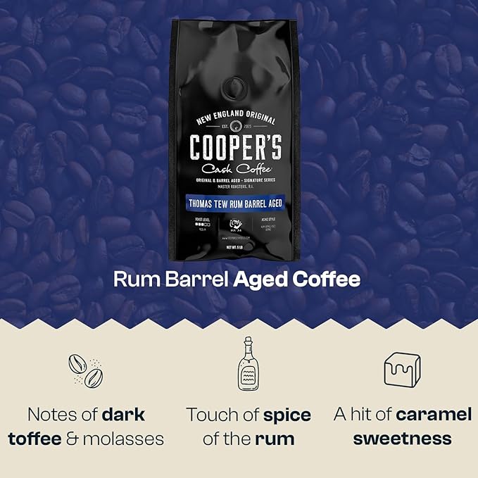 Rum Barrel Aged Coffee, Single-Origin Rwandan Beans Aged in Rum Barrels, Medium Roast Whole Bean, 5 lb
