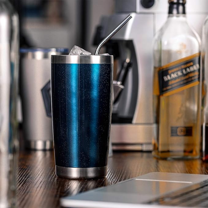 COMOOO 20oz Double Wall Vacuum Insulated Travel Mug Bulk Stainless Steel Tumbler with Lid and Straw Durable Powder Coated Insulated Coffee Cup for Cold & Hot Drinks (Peacock blue, 12 pack