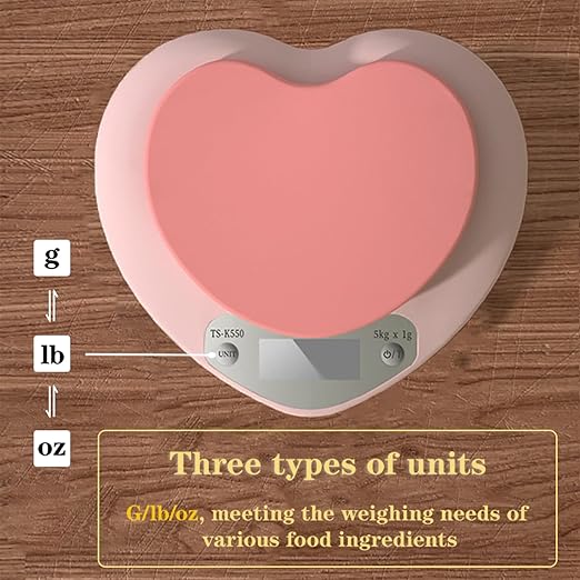 High Accuracy Digital Food Scale with Tare Function – Ideal for Kitchen, Coffee, Baking, and Food Prep – Measures in Grams and Ounces with Easy Unit Conversion (PinkHeart, 5kg)