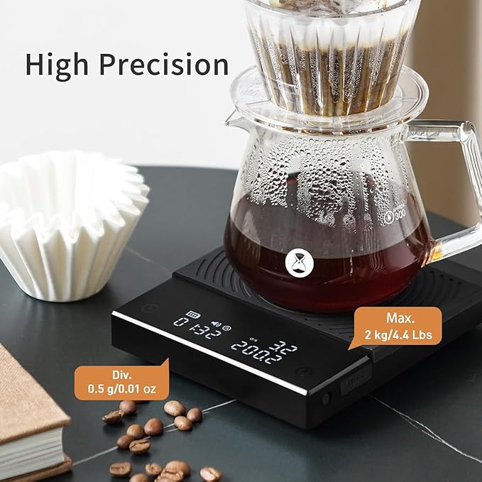 TIMEMORE Coffee Scale Basic 2.0 Electronic Espresso White Scale with Water Flow Rate and Timer Function, Free Switching of Ounce/kg Units, Digital Scale for Kitchen/Baking/Cooking