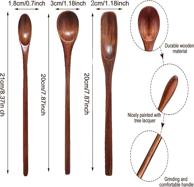 Wooden Spoons Long Handle Wooden Coffee Spoons Tea spoon Wooden Mixing Honey Spoon Handmade Wood Stirring Spoon for Kitchen Cooking Utensils(9PCS)
