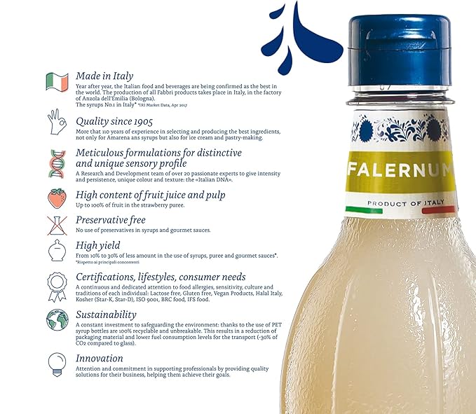 Fabbri Flavoring Syrup, Falernum, Made in Italy, 33.8 Ounce (1 Liter)