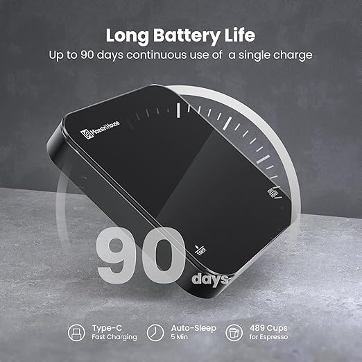 Rechargeable Mini Coffee Scale with Timer, Maestri House Espresso Scale, 2kg/0.1g Accurate Scale for Espresso and Pour-Over Coffee, Portable Digital Kitchen Scale with Automatic Timing（Black）