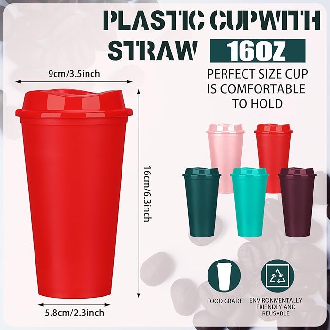 Domensi 15 Pack Reusable Coffee Cups with Lids 16 oz Disposable Travel Cups Bulk Plastic to Go Coffee Tumblers for DIY Hot Cold Drink Party Favors Coworker, Microwaveable (Multi Colors)