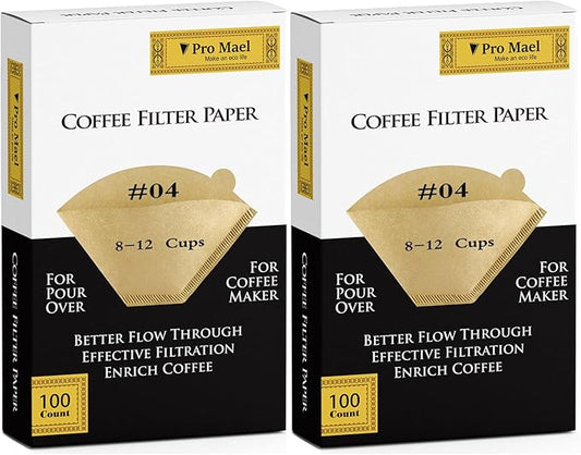 Pro Mael Cone Coffee Filters #4, Number 4 Coffee Filter 8-12 Cup for Drip Coffee Maker, Unbleached Natural (200, #4)