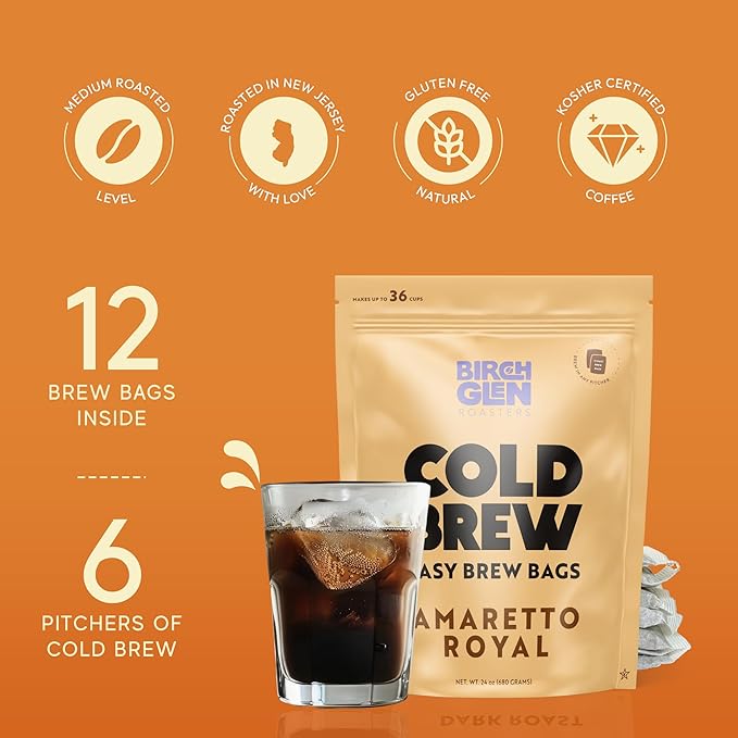 Birch Glen Roasters Cold Brew Coffee Bags - 12 Pack of Coarse Ground Coffee Filter Pitcher Packs for Easy Brewing - 100% Arabica - Yields 6 Pitchers - White Chocolate Mousse Flavor