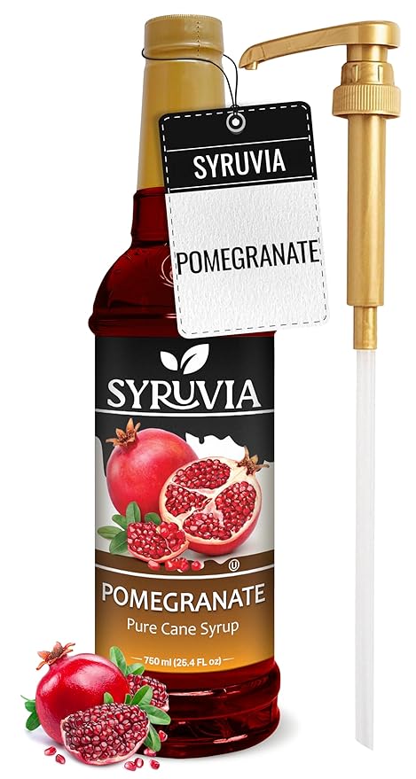 Syruvia Pomegranate Syrup, Flavored Syrup for Drinks, Cocktails, Lemonades, Iced Teas, and Desserts – 25.4 fl oz, With Pump