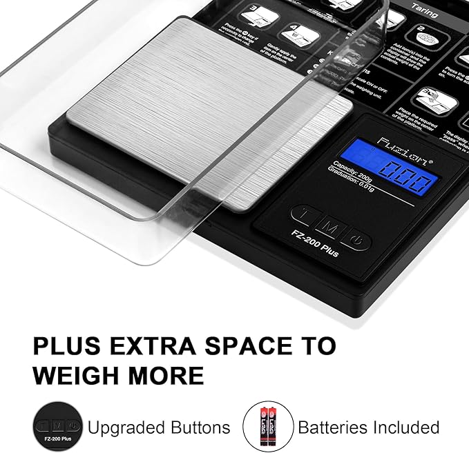 Fuzion Digital Pocket Gram Scale .01 Gram Accuracy, 200g Mini Gram Scale, Small Scale for Food, Jewelry, Herb, Spice, Coin - Weight Gram and Oz