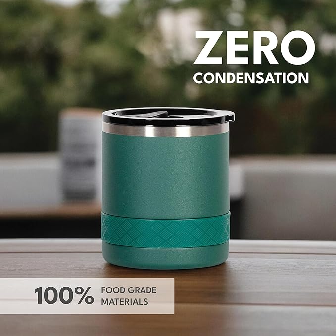 Elemental Recess Lowball Tumbler, 10oz Triple Wall Stainless Steel Cup with Non-Shattered Tritan Lid, Insulated Whiskey Glass, Insulated Coffee Tumbler Mug for Hot & Cold Drinks - Forest Green