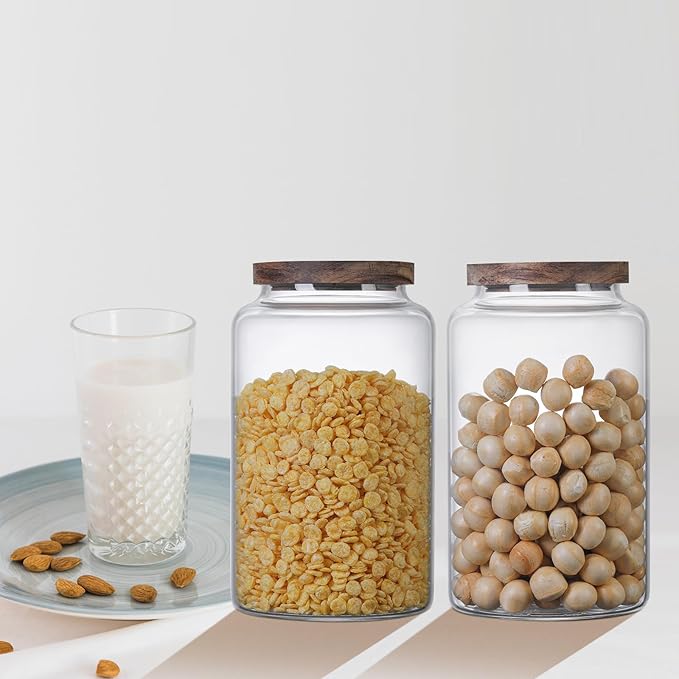Glass Storage Jar with Lids Thicken Glass Coffee Canister Borosilicate Glass Food Containers for Spice Ground Nut Pasta Sugar Candy Tea (2800ml/94oz-2 PACK(No spoon))