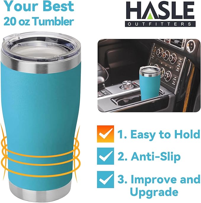 HASLE OUTFITTERS 20 oz Tumbler Bulk, Stainless Steel Tumblers with Lid, Vacuum Insulated Tumbler, Double Wall Powder Coated Cup, coffee mugs, Sky Blue, 12 Pack