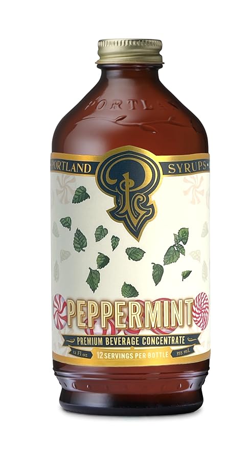 Portland Syrups Peppermint Syrup for Lattes, Coffee & Mocktails - Organic Cane Sugar & Peppermint for Hot Cocoa & Holiday Recipes - Rich Flavor & Whole Ingredients - 12 oz, 12-24 Servings (Pack of 1)