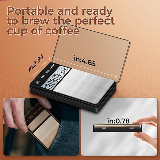 Digital Coffee Scale with Timer,Espresso Scale 1000g x 0.1g Mini Barista Scale,Pocket Food Scale Gram and Ounces with LCD Display/Auto-Off/Tare Function(Batteries Included)