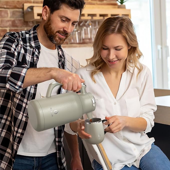 IDEUS Thermal Coffee Carafe 68oz (2,000ml), Stainless Steel Double Wall Insulated Vacuum Flask, Water Jug Coffee Server and Beverage Dispenser, Heat and Cold Retention (Celadon, 68oz (2,000ml))