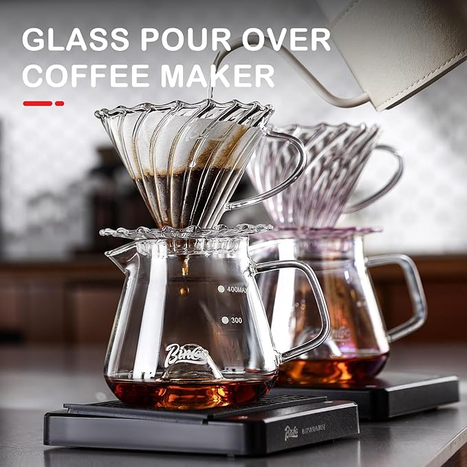 Bincoo Pour Over Coffee Maker Set with Dripper Size 01,Borosilicate Glass Coffee Server 400ML with Paper Filter,Pour Over Coffee Dripper Carafe for Home Cafe Restaurant Camping