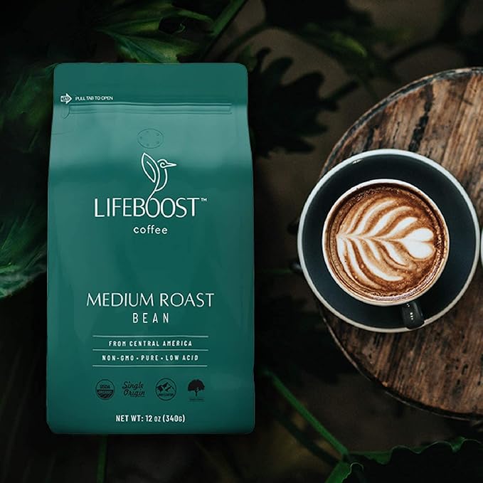 Lifeboost 3 Pack Medium Roast Whole Bean Coffee - Non-GMO Low Acid Single Origin USDA Organic Coffee - Third Party Tested For Mycotoxins & Pesticides - 12 Ounces