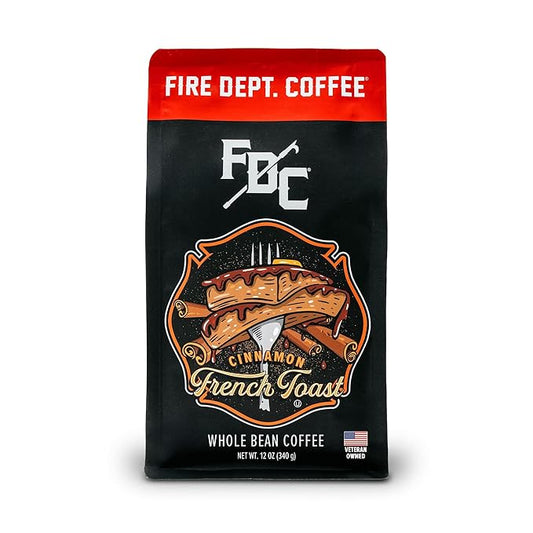 Fire Department Coffee - Gives Back to Firefighters - Cinnamon French Toast Coffee Beans - Roasted in the USA - Premium Whole Bean - Veteran Owned -12 oz