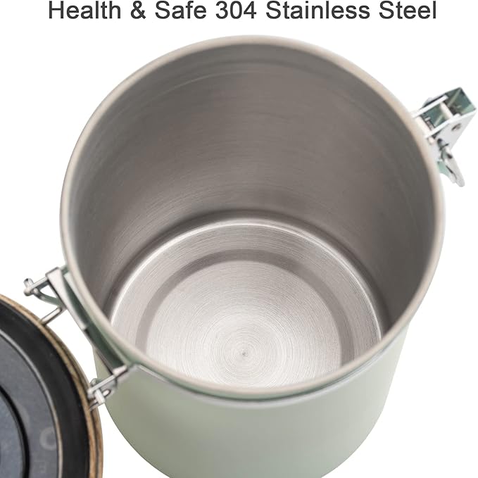 TEDSWAIT Coffee Canisters Airtight Coffee Bean Storage Container Kitchen Stainless Steel Food Storage Container with Scoop Date Tracker & CO2 Valve 61Fl Oz (Green)