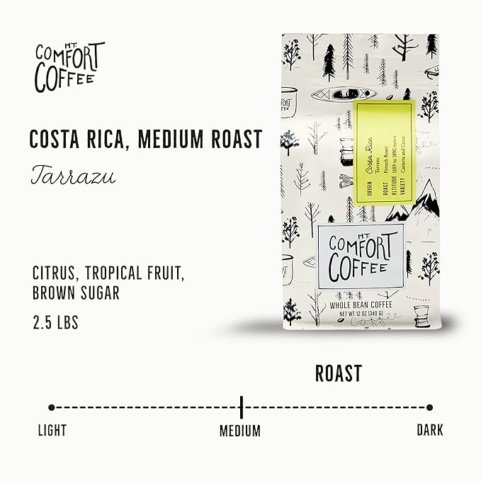 Mt. Comfort Coffee Costa Rica Medium Roast, 12 Ounce - Flavor Notes of Dark Chocolate, Citrus Fruit and Tropical Nuts - Sourced From Small, Peruvian Coffee Farms - Roasted Whole Beans