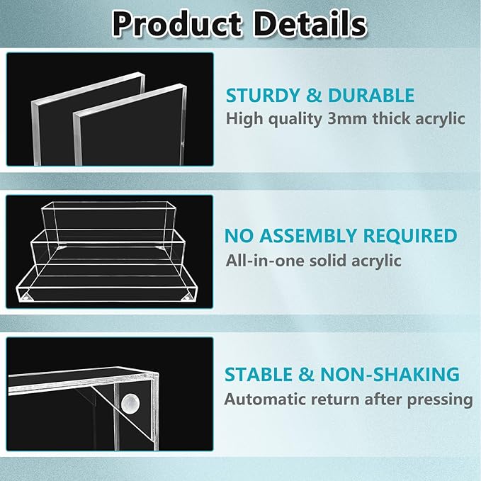 Liquor Bottle Display Shelf, Clear Acrylic Riser Display Stand, Bar Shelves for Liquor Bottles, 3 Tier Shelf Organizer for Alcohol Figures Coffee Syrup Display, 16" L x 12.5" W x 6.5" H, Clear