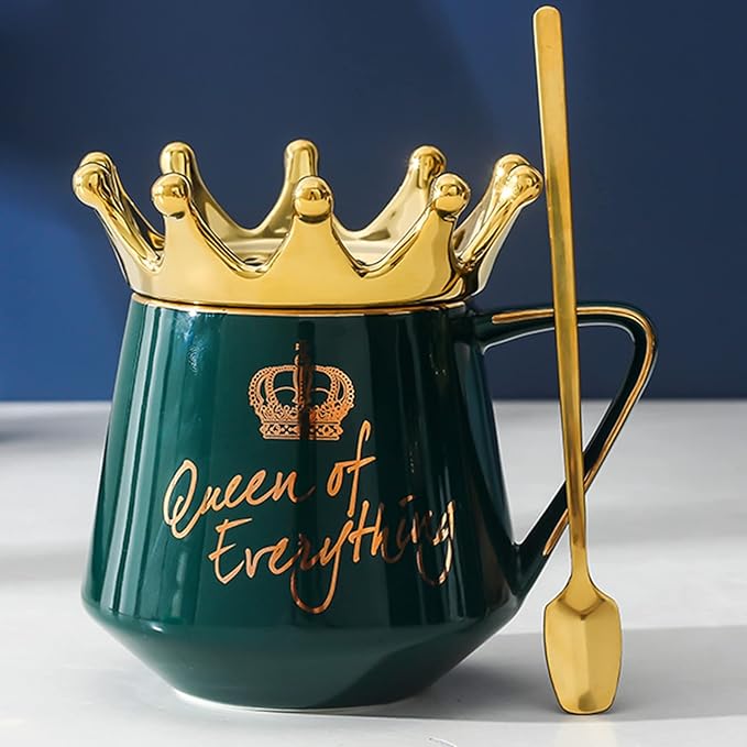 Queen of Everything Mug with Lid Crown Queen Elizabeth Mugs 12 oz Ceramic Cup Birthday Gifts for 20 30 40 50 60 70 80 90 Women Gift for Women Girls Mom Friend