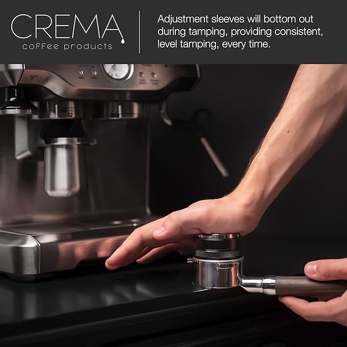 CREMA Coffee Products 54mm Hand Tamper & Coffee Distributor | Compatible with Breville Portafilters | Double-Sided, Adjustable Depth Tool | Made with Durable 304 Stainless Steel | Silver