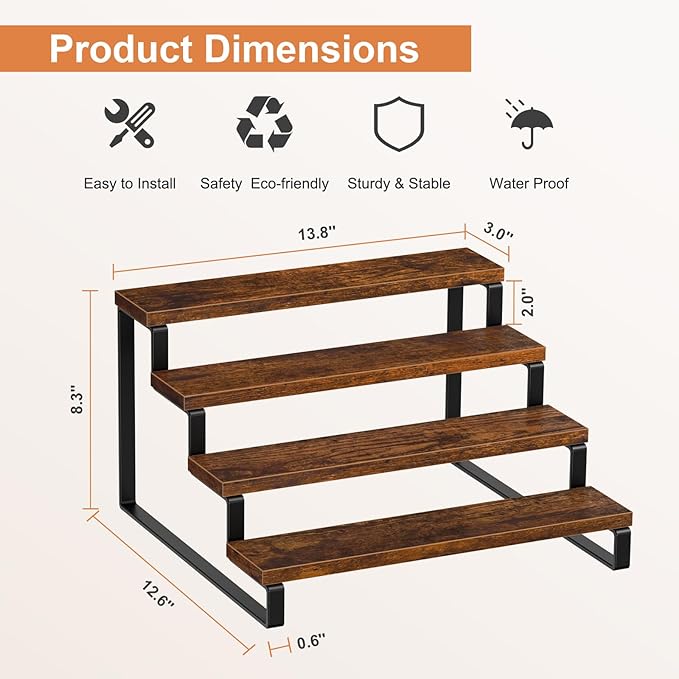 Giikin Set of 2 Wooden Display Stand Riser, 4 Tier Display Stand Perfume Organizer Stand Cupcake Stand Holder, Tiered Display Stand Risers Display Shelf for Home and Shop
